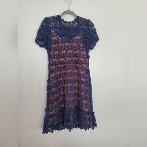 MICHAEL Michael Kors Navy Blue Floral Applique Lace Shift Dress